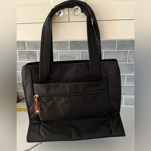 Samantha Brown Tote Purse Bag Black Nylon Travel Handbag Gold Fabric Interior - Picture 4 of 15